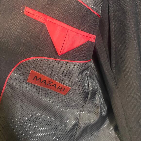 Mazari NWOT Mens Burgundy Plaid Suit Set of Jacket & Trousers Sz 42 Regular - Picture 6 of 15